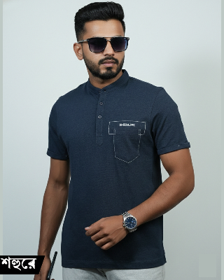 Picture of Shohure Navy Blue Color Van Collar Polo Tshirt Navy Blue