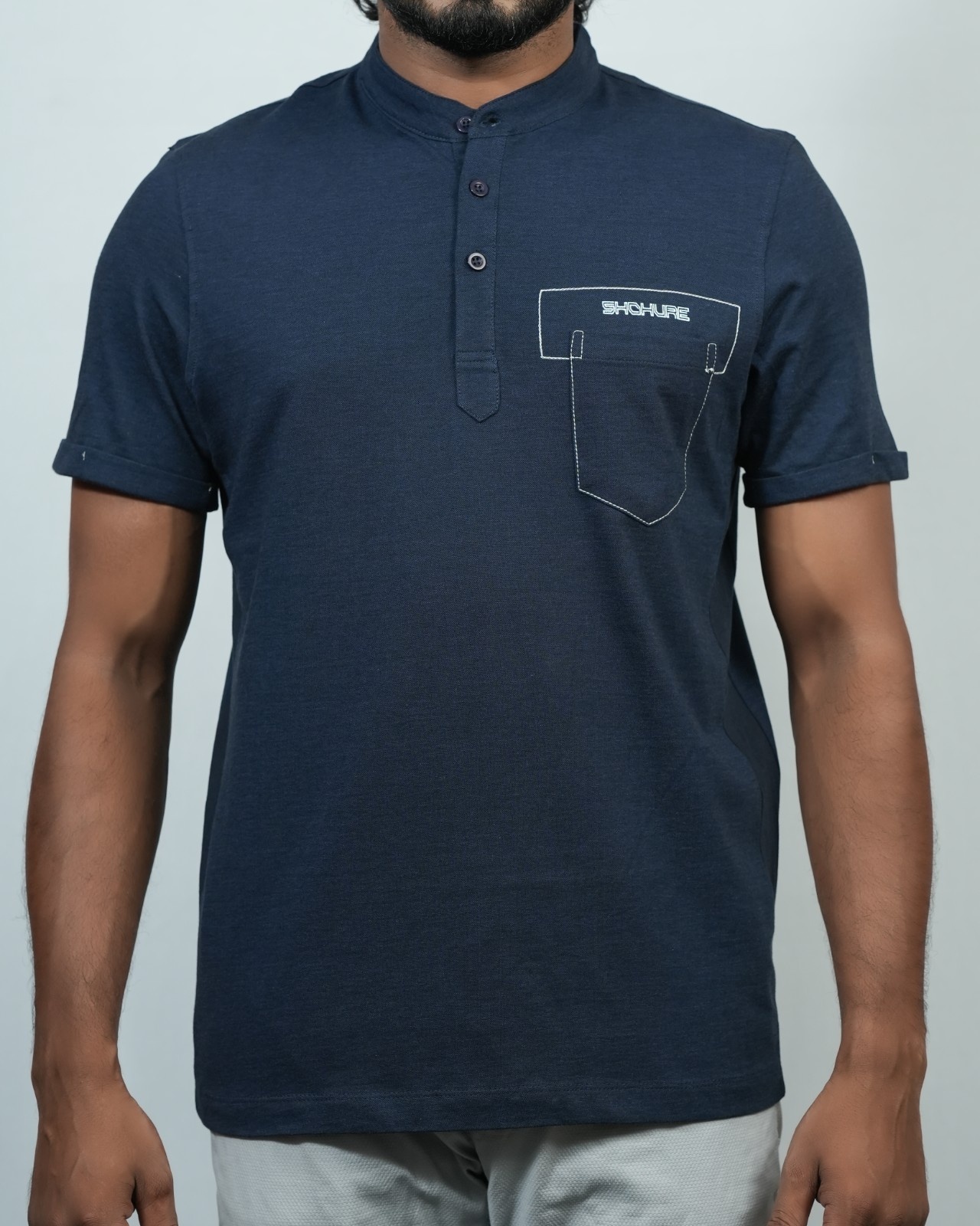 Picture of Shohure Navy Blue Color Van Collar Polo Tshirt Navy Blue