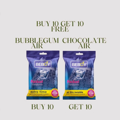 Picture of Beboy Extra Time Air Thin Invisible Condom (BubbleGum Flavour) Pocket Pack- 3Pcs(India) & Beboy Extra Time Air Thin Invisible Condom (Chocolate Flavoured) Pouch Pack- 3Pcs(India)
