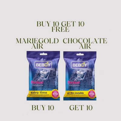 Picture of Beboy Extra Time Air Thin Invisible Condom (Merigold Flavour) Pocket Pack- 3Pcs(India) & Beboy Extra Time Air Thin Invisible Condom (Chocolate Flavoured) Pouch Pack- 3Pcs(India)