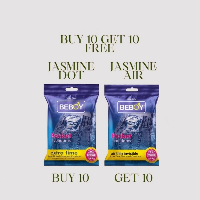 Picture of Beboy Extra Time Super Big Dotted Condom (Jasmine Flavour) Pocket Pack- 3Pcs(India) & Beboy Extra Time Super Big Dotted Condom (Oud Flavour) Pocket Pack- 3Pcs(India)
