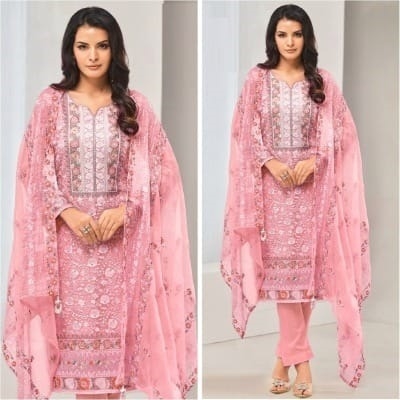 Picture of Georgette Embroidery New Stylish Semi Stitched Party Shalwer Kameez 4 pcs for Women