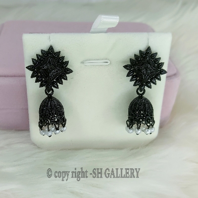 Picture of - Classic Indian Style Silver Earrings with Blue Rhinestones, Dome Design, and Multicolor Beads – Fashion Jewelry for Women