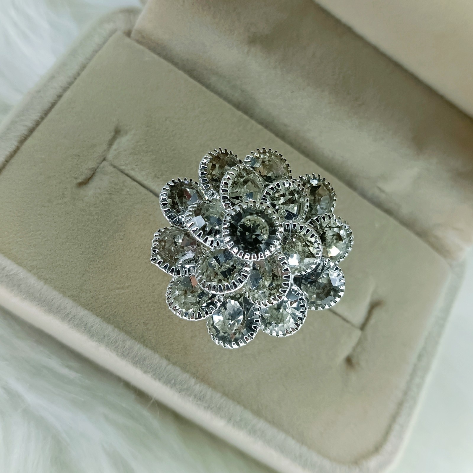 Picture of Elegant Flower Design Ring – Premium Crystal & Stone Finish (white)
