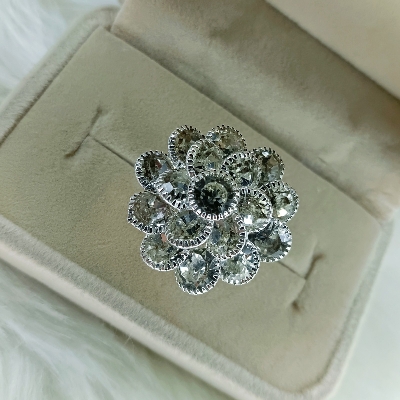 Picture of Elegant Flower Design Ring – Premium Crystal & Stone Finish (white)