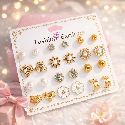 Picture of Fashion Earrings Set – 18 Pairs Stylish Studs & Mini Designs