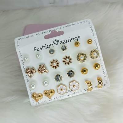 Picture of Fashion Earrings Set – 18 Pairs Stylish Studs & Mini Designs