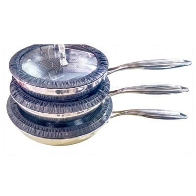 Picture of AMERCOOK USA 28CM long handle kadhai tri-ply stainless steel honeycomb non-stick