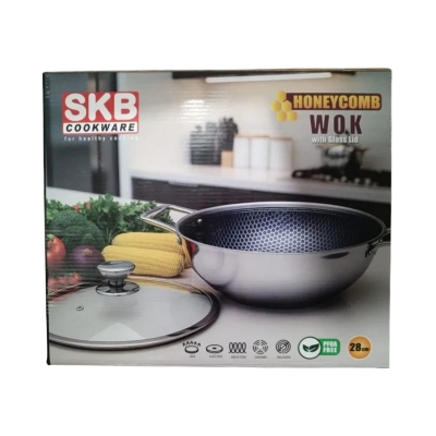 Picture of SKB Honeycomb Wok with a glass lid.22cm