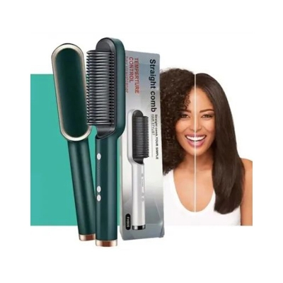 Picture of 2 in 1 Professional Straightener and Curling Iron Comb Brush (Olive,Body)