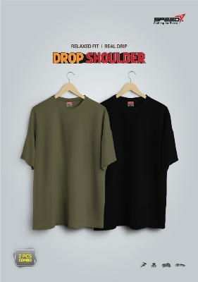 Picture of Dropsholder Men & Women Cotton T-Shirt Combo (Olive & Black)