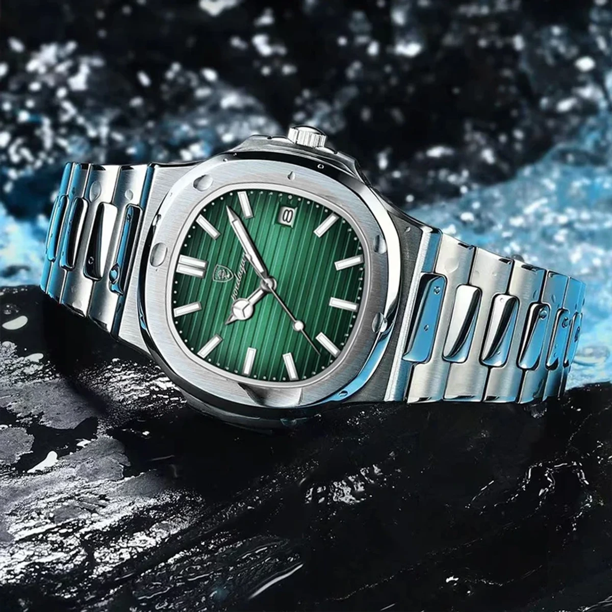 Picture of Poedagar 613 Luxury Stainless Steel Strap Watch (Green Dial)