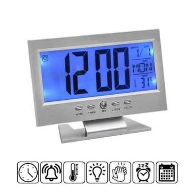 Picture of Digital LCD Clock with Calendar, Temperature Sensor, Alarm for Table and Study Desk