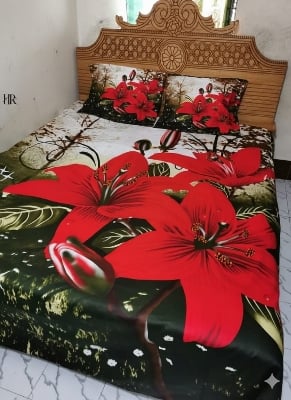 Picture of Double Size Panel Bed Sheet With Two Matching Design Pillow Covers For Big Bed Size 7.×8. Feet