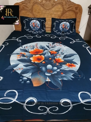 Picture of Double Size Panel Bed Sheet With Two Matching Design Pillow Covers For Big Bed Size 7.5×8.5 Feet
