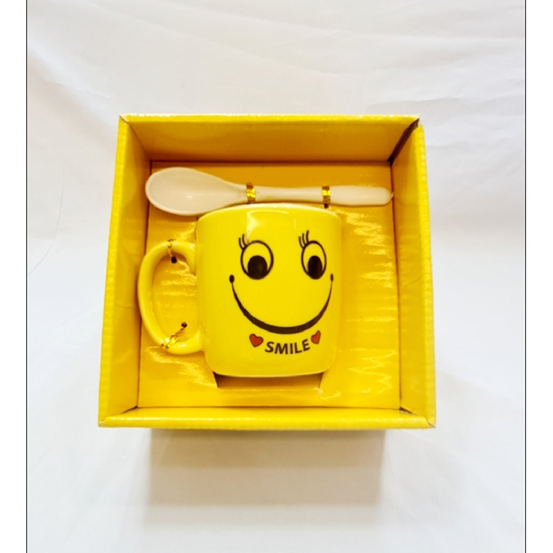 Picture of Emoji Ceramic Mug giftbox with spoonYellow Colors Gift- 1 piec Emoji Cup Mug made byBone China Ceramic