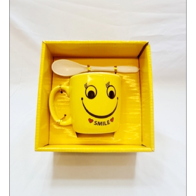 Picture of Emoji Ceramic Mug giftbox with spoonYellow Colors Gift- 1 piec Emoji Cup Mug made byBone China Ceramic