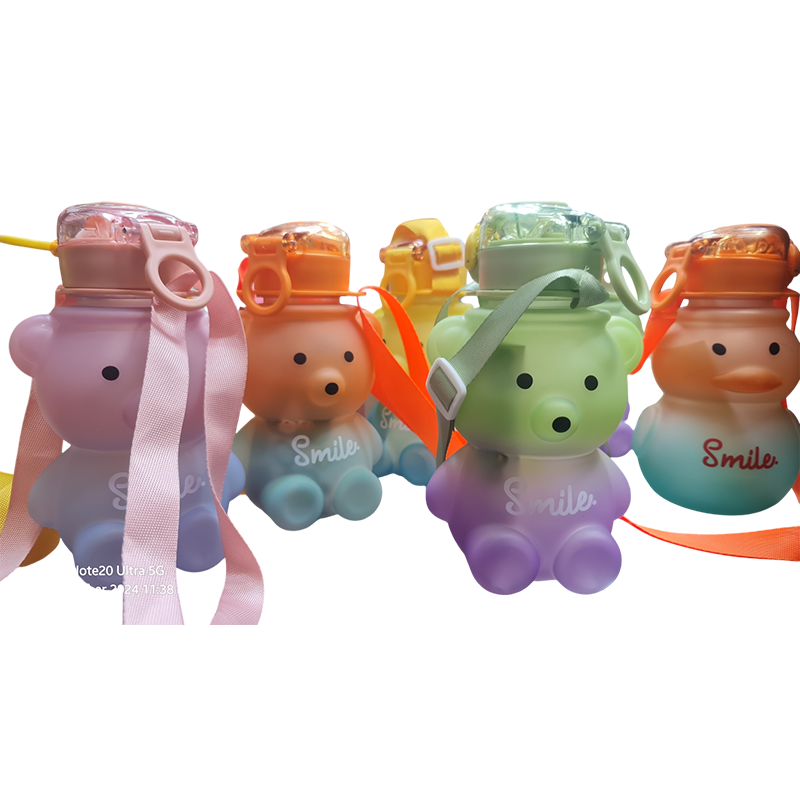 Picture of Cute Cartoon panda Children Straw Bottle Portable Leakproof Antichoking Water Cup 600ml Large Capacity Baby Infant Learning Training Drinking Bottle School flag.