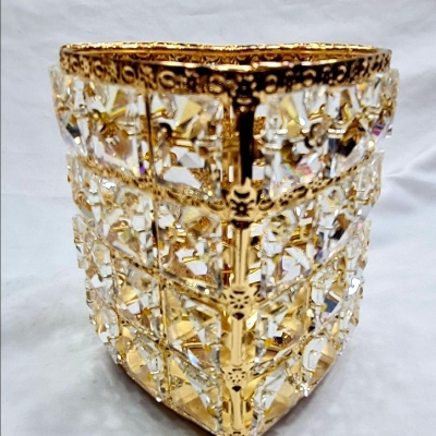 Picture of Crystal Tealight Candle Holder, Gold Silver Tall Votive Tea Light Round Candle Holder, Makeup Organizer Pen Holder Desk Organizers Storage