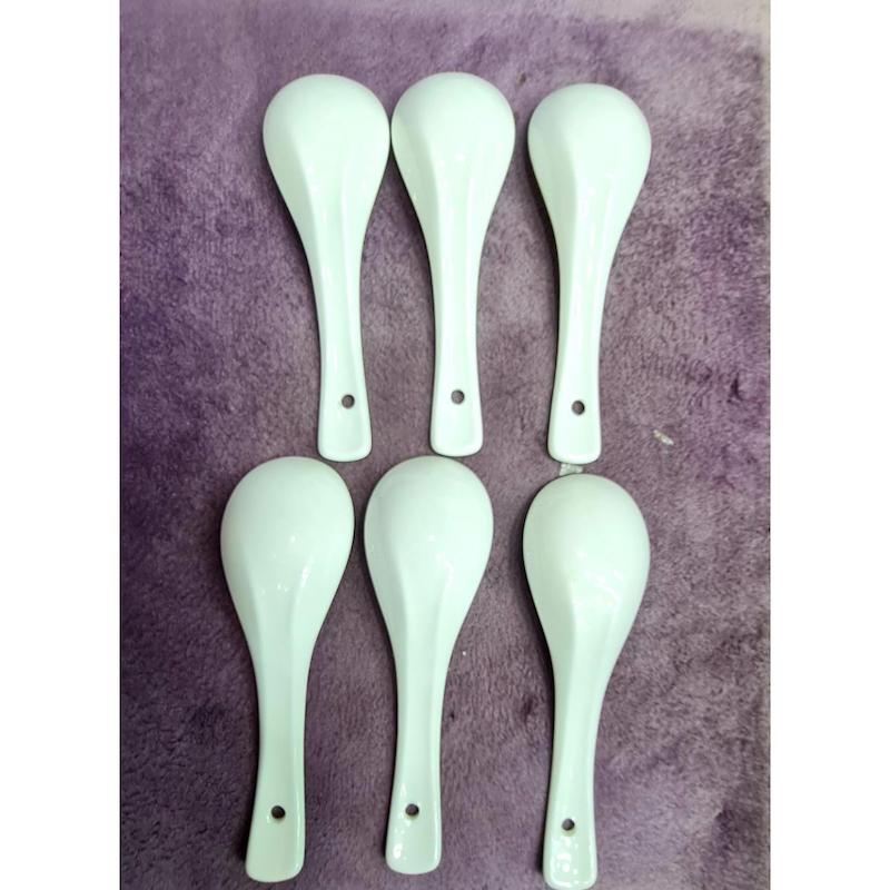 Picture of 6-Pcs Ceramic Spoon Set White With Golden Bodder, Gift And Home Decoration, Tea Spoon,Spoon,Soup Spoon.