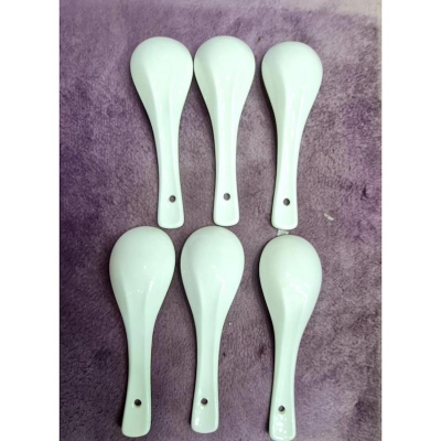 Picture of 6-Pcs Ceramic Spoon Set White With Golden Bodder, Gift And Home Decoration, Tea Spoon,Spoon,Soup Spoon.