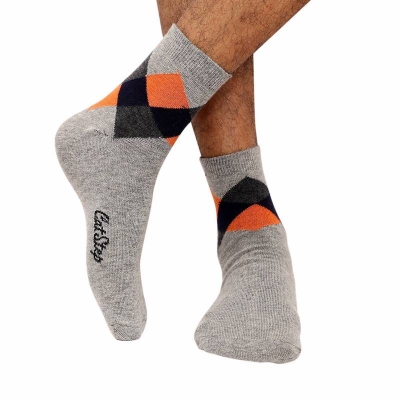 Picture of Cat Step Ankle Socks for Men by MB Hosiery  (Ash)