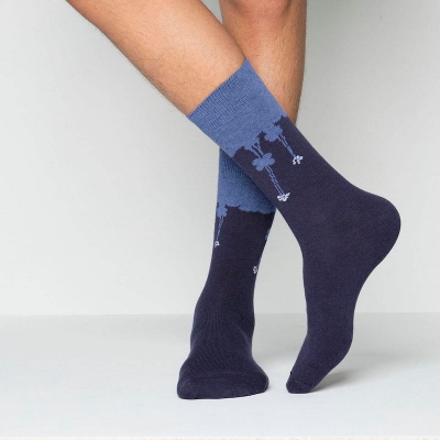 Picture of Cat Stpe Long Socks for Men  (Navy Blue)