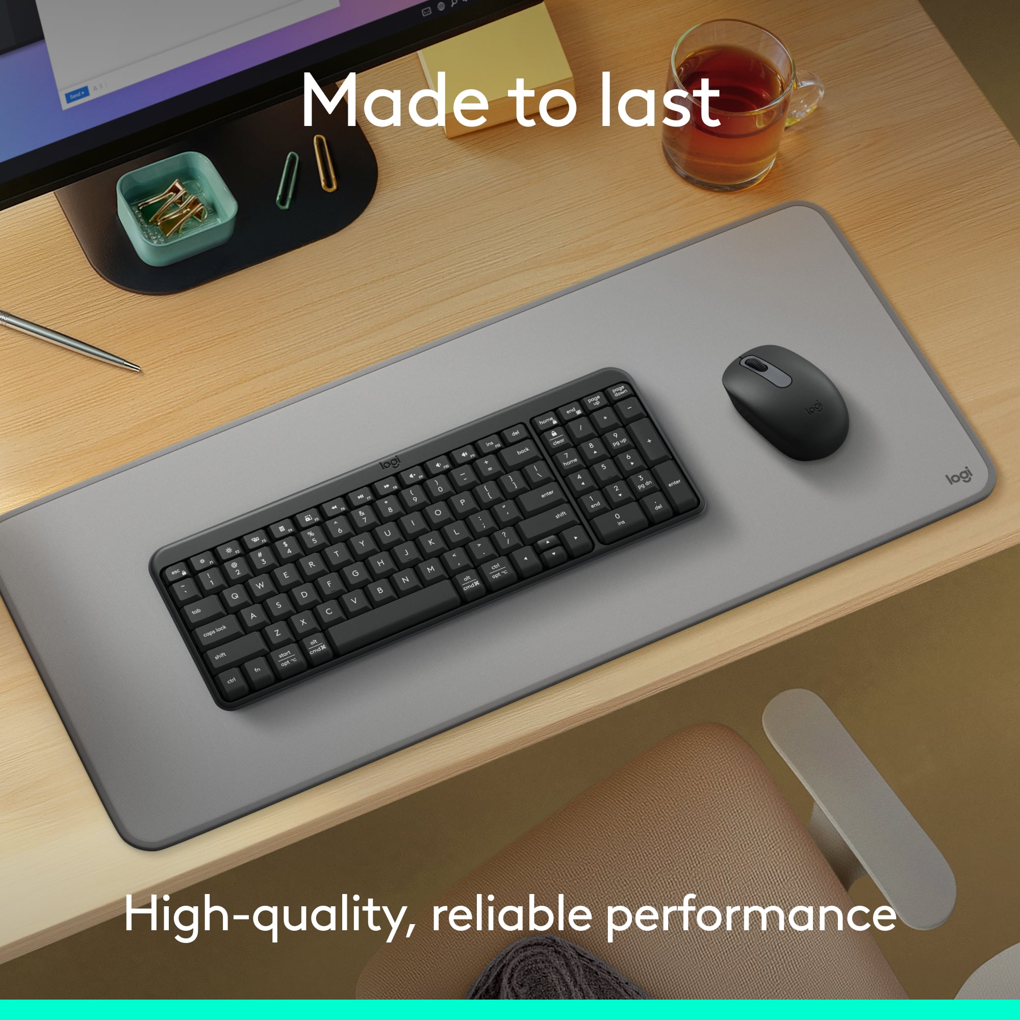 Picture of Logitech K250 Bluetooth Keyboard with Numpad, Easy Connectivity, Compact Wireless Keyboard Made with Recycled Plastic, Spill-Resistant, Comfortable Keys - Windows/MacOS - Graphite