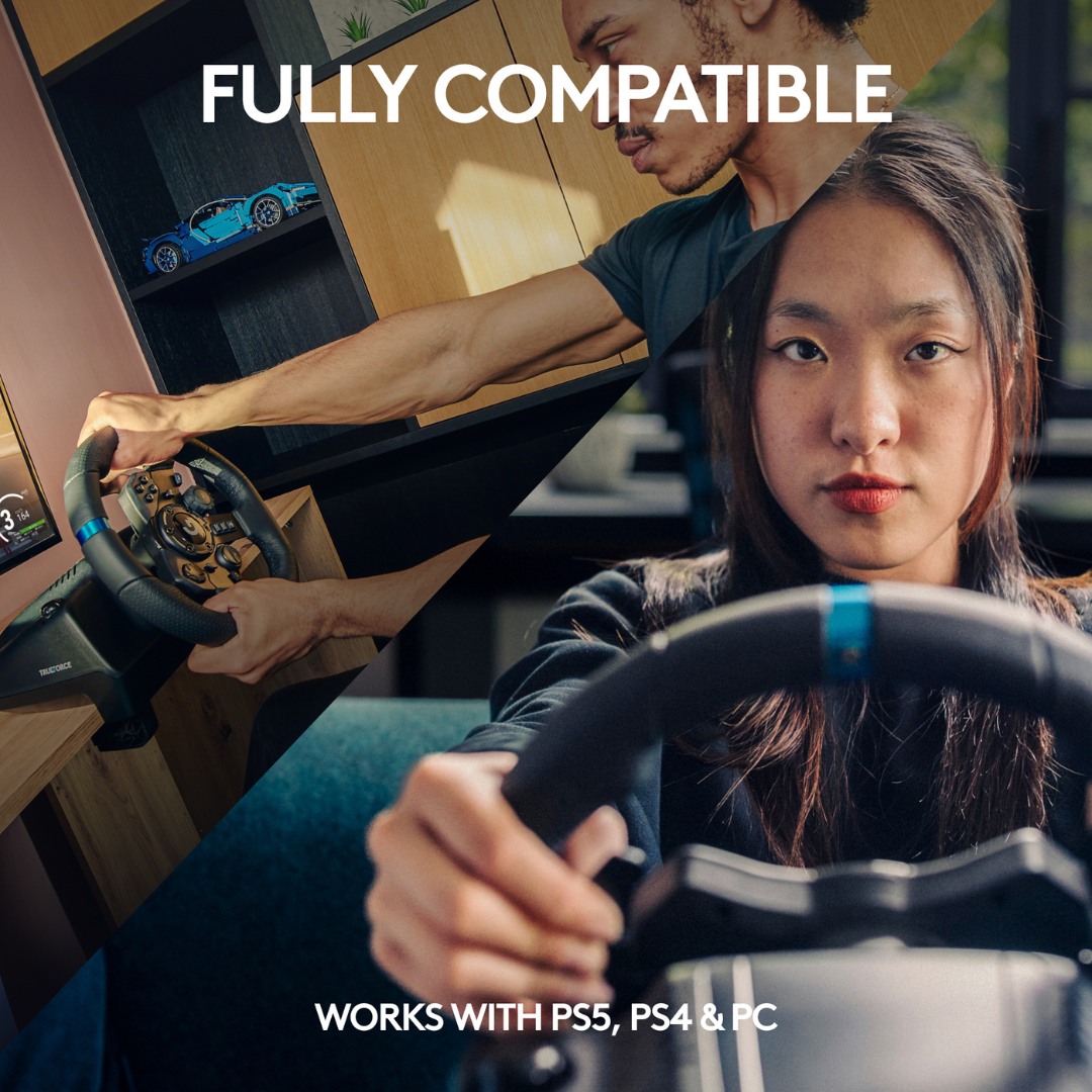 Picture of Logitech G923 Racing Wheel and Pedals, TRUEFORCE Feedback, Responsive Driving Design, Dual Clutch Launch Control, Genuine Leather Steering Wheel Cover, for PS5, PS4, PC, Mac