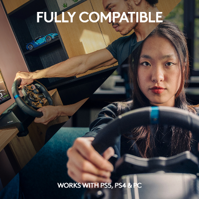 Picture of Logitech G923 Racing Wheel and Pedals, TRUEFORCE Feedback, Responsive Driving Design, Dual Clutch Launch Control, Genuine Leather Steering Wheel Cover, for PS5, PS4, PC, Mac