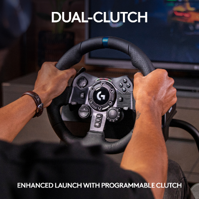Picture of Logitech G923 Racing Wheel and Pedals, TRUEFORCE Feedback, Responsive Driving Design, Dual Clutch Launch Control, Genuine Leather Steering Wheel Cover, for PS5, PS4, PC, Mac