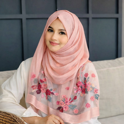 Picture of Soft comfortable Luxury Silk Shawl  Scarf for Women Design Embroidery Flowers Hijab Wraps Bufandas Female Headkerchief Fouloud Echarpe suitable summer