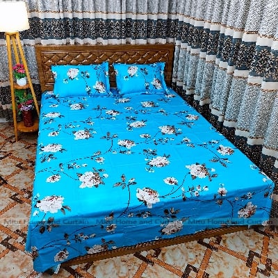 Picture of Primium King size Twill cotton Bedsheet with Pillow cover Chador set twill cotton  7.5×8.25feet Full cotton fabric Green ,  Fluorescent Green  , Cream