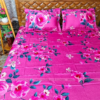 Picture of Primium King size Twill cotton Bedsheet with Pillow cover Chador set twill cotton  7.5×8.25feet Full cotton fabric Green ,  Fluorescent Green  , Cream