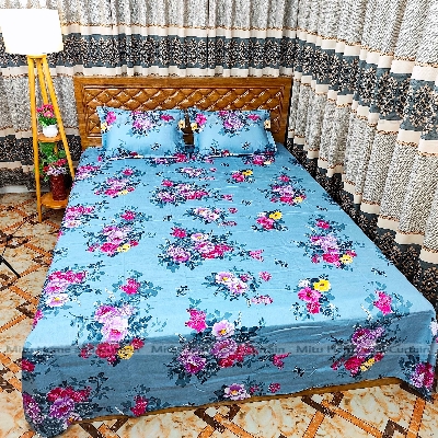 Picture of Primium King size Twill cotton Bedsheet with Pillow cover Chador set twill cotton  7.5×8.25feet Full cotton fabric Green ,  Fluorescent Green  , Cream