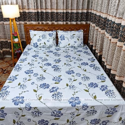 Picture of Primium King size Export Twill cotton Bedsheet with Pillow cover Chador set Export twill cotton  7.5×8.25feet Full cotton fabric Green ,  Fluorescent Green  , Cream