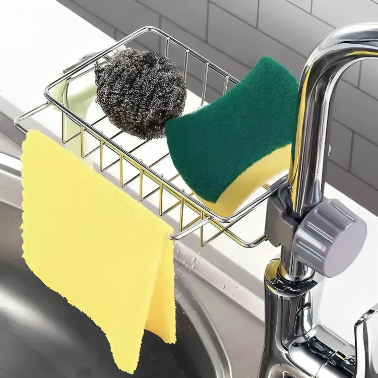 Picture of Faucet Rack Kitchen Stainless Steel Sponge Sink Drain Storage Holder Soap Drainer Towel Rack Shelf Organizer Kitchen Accessories (Multicolor)