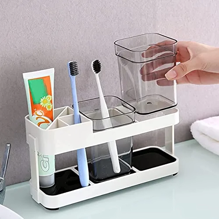 Picture of 1\ 2 CUPS With 1 TOOTHBRUSH HOLDER TOOTHPASTE STORAGE STAND (Multicolor)