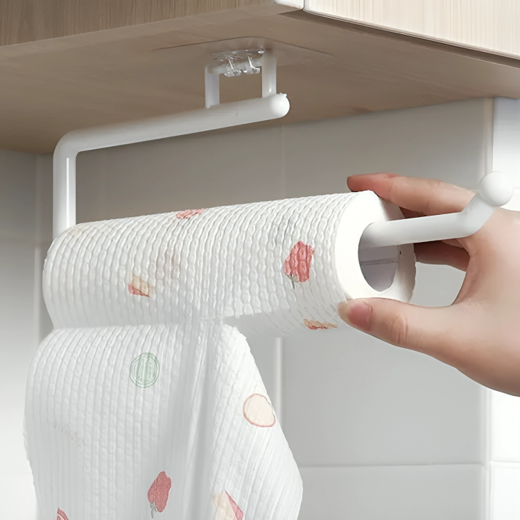Picture of Kitchen Tissue Holder Hanging Toilet Roll Paper Towel Holder Rack Kitchen Bathroom Cabinet Door Hook Holder Organizer (White)