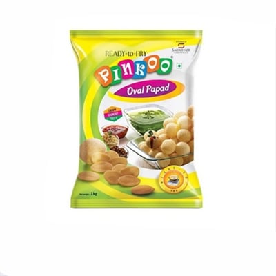 Picture of Extruded Unfried Snack Pellets PINKOO Oval Shaped 1kg, Ready to Fry Panipuri