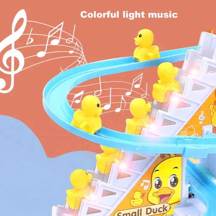 Picture of Duck Slide Toys Set Products Fun Automatic Stairs-Climming Duckling Cartoon Race Track Small Beautiful Pongwin Slide Toys Lights | 9 duck slide with music (Multicolor)