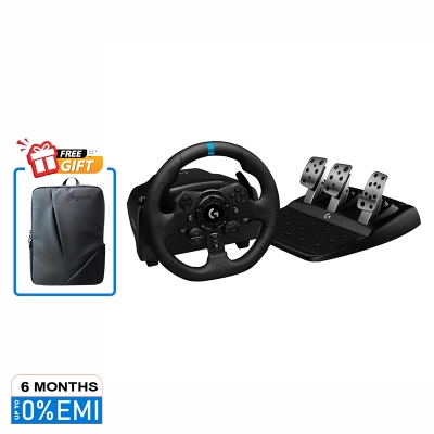 Picture of Logitech G923 Racing Wheel and Pedals, TRUEFORCE Feedback, Responsive Driving Design, Dual Clutch Launch Control, Genuine Leather Steering Wheel Cover, for PS5, PS4, PC, Mac