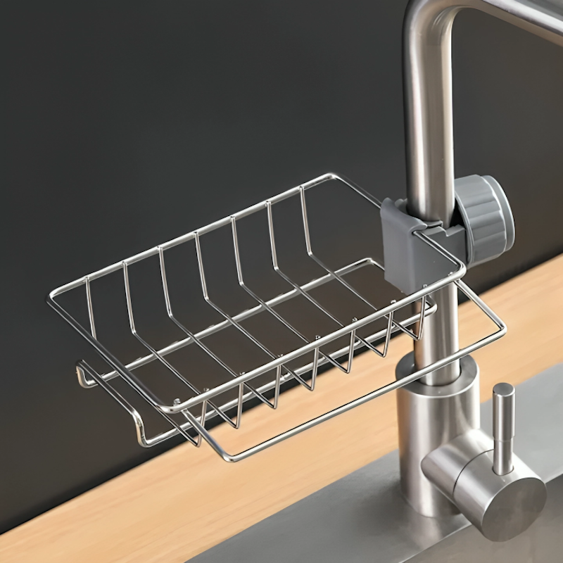 Picture of Faucet Rack Kitchen Stainless Steel Sponge Sink Drain Storage Holder Soap Drainer Towel Rack Shelf Organizer Kitchen Accessories (Multicolor)