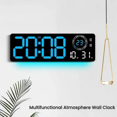 Picture of 16 Inch Large LED Wall Clock With RGB Night Light Remote Control Alarm Clock