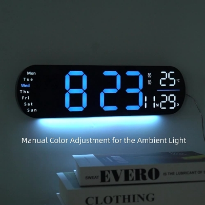 Picture of 14" Oval LED Wall Clock with RGB Night Light Remote Control Alarm Clock