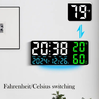 Picture of 14" Digital LED Wall Clock with Night Light Alarm Table Clock