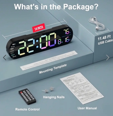 Picture of 14 inch Oval Digital Led Wall Clock Mixed Color