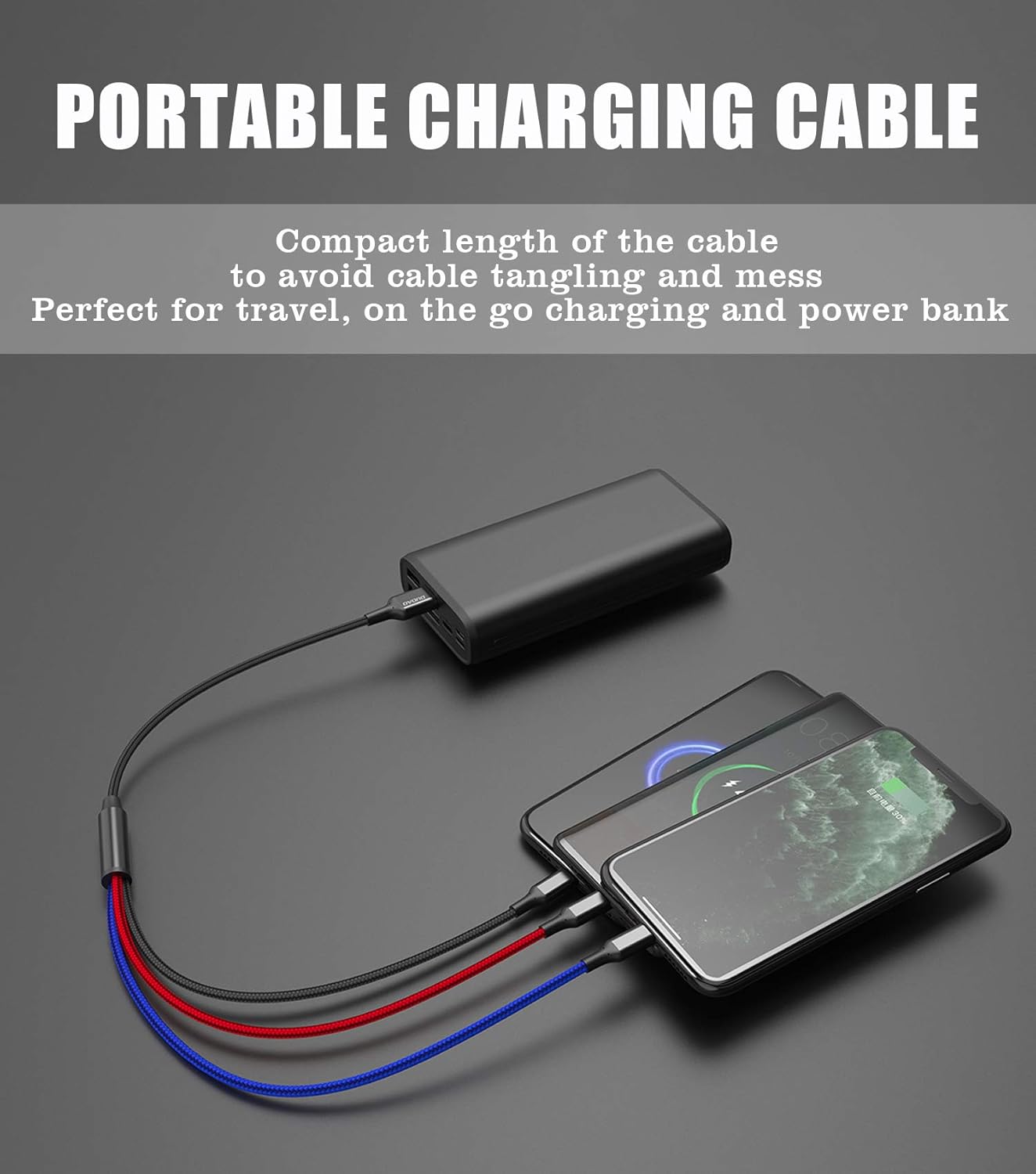 Picture of 3 in 1 USB data cable fast charging 2.4A supported fast charging cable for mobile phone by Doob Cart Multicolor