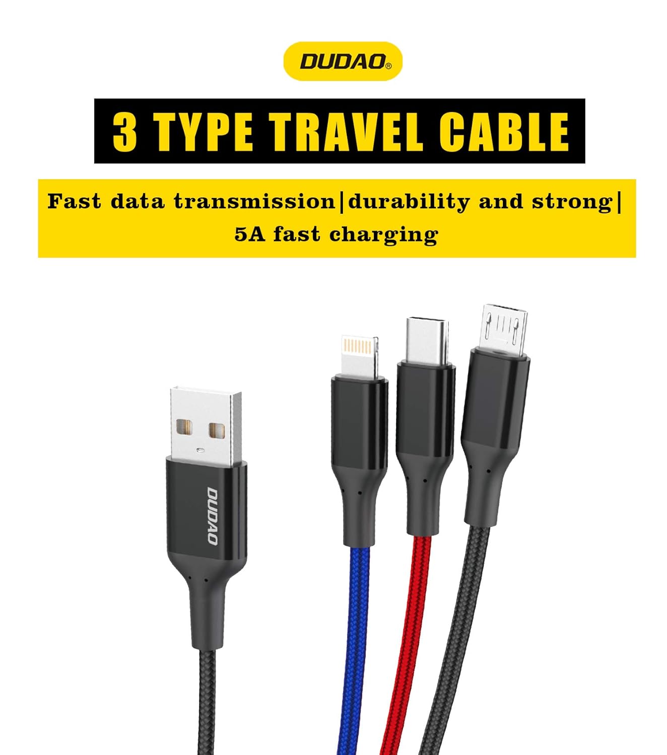Picture of 3 in 1 USB data cable fast charging 2.4A supported fast charging cable for mobile phone by Doob Cart Multicolor