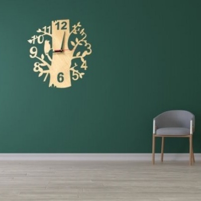 Picture of Wall Clock Tree Birds Shaped  tree with  wooden bird Laser Cut Designer Wooden Wall Clock color wooden and family black by Doob Cart Multicolor